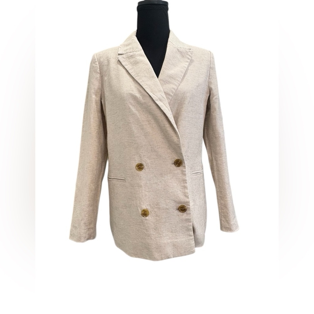 Banana Republic Women’s Cream Blazer Linen Blend Double Breasted Size 6 Petite